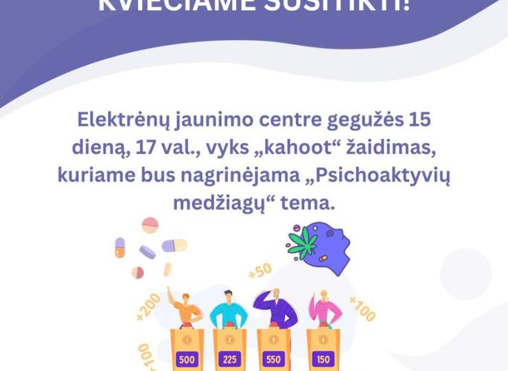 Kahoot žaidimas psichoaktyvių medžiagų tema