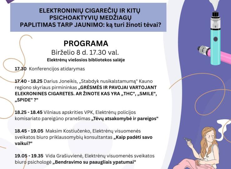 Konferencija: „Elektroninių cigarečių ir kitų psichoaktyvių medžiagų paplitimas tarp jaunimo: ką turi žinoti tėvai?