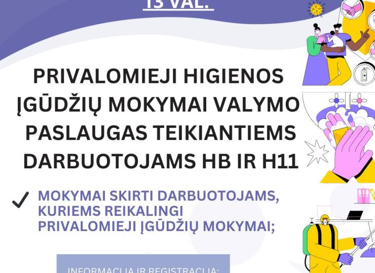 Kviečiame į privalomojo higienos įgūdžių mokymo bendrąją ir specialiąją programą (HB, H11) mokymo kursus