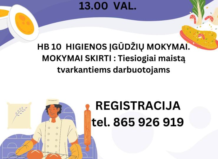 Kviečiame į higienos įgūdžių mokymus, skirtus tiesiogiai maistą tvarkantiems asmenim