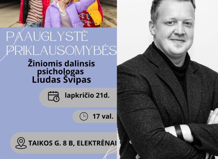 Kviečiame tėvus ir globėjus, auginančius paauglius, į paskaitą "Paauglystė. Priklausomybės"