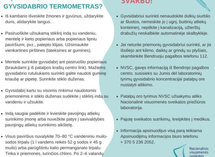 Ką daryti, jei sudužo gyvsidabrio termometras?