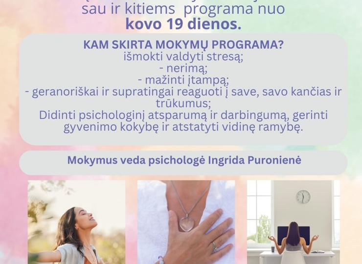 Kviečiame dalyvauti Mindfulness: dėmesingo įsisamoninimo užsiėmimuose.