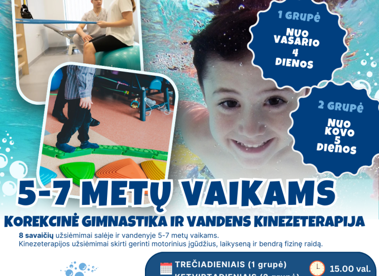Korekcinė gimnastika ir vandens kinezeterapija 5-7 metų vaikams