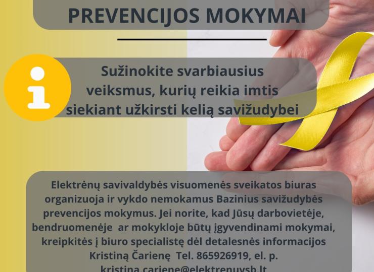 Kviečiame registruotis ir dalyvauti baziniuose savižudybių prevencijos mokymuose