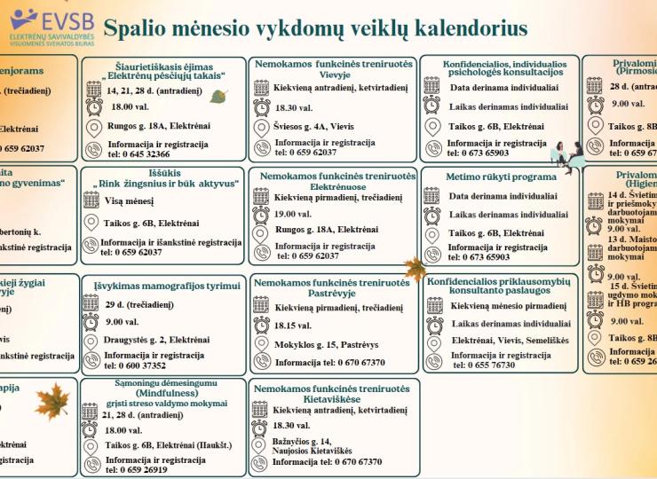 Spalio mėnesio veiklos gyventojams